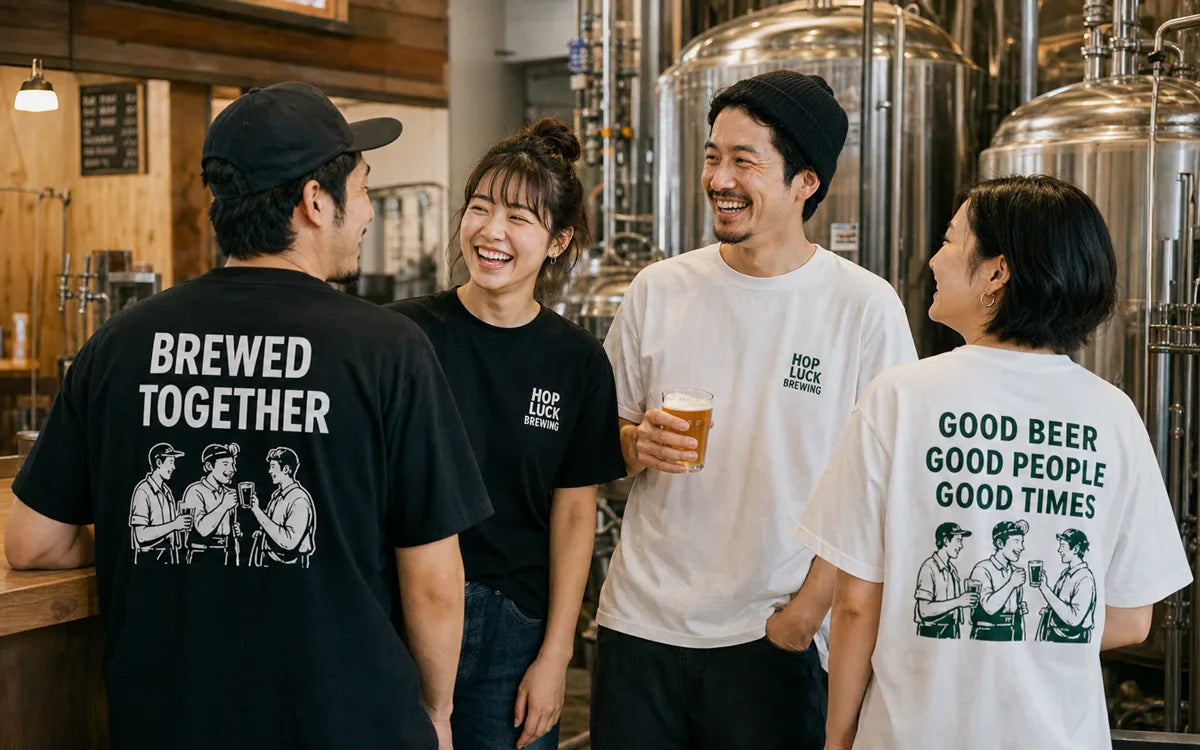 プリントTシャツを着たブルワリーチーム