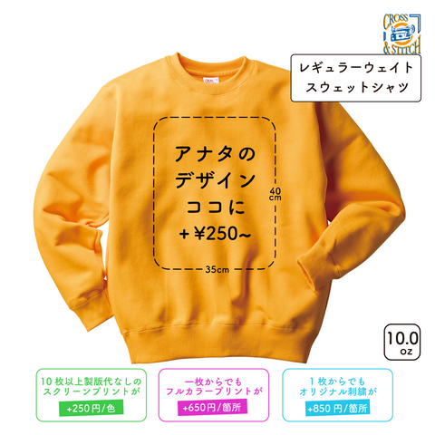 10.0oz レギュラーウェイト スウェットシャツ（裏パイル） (CAS-SW2210)