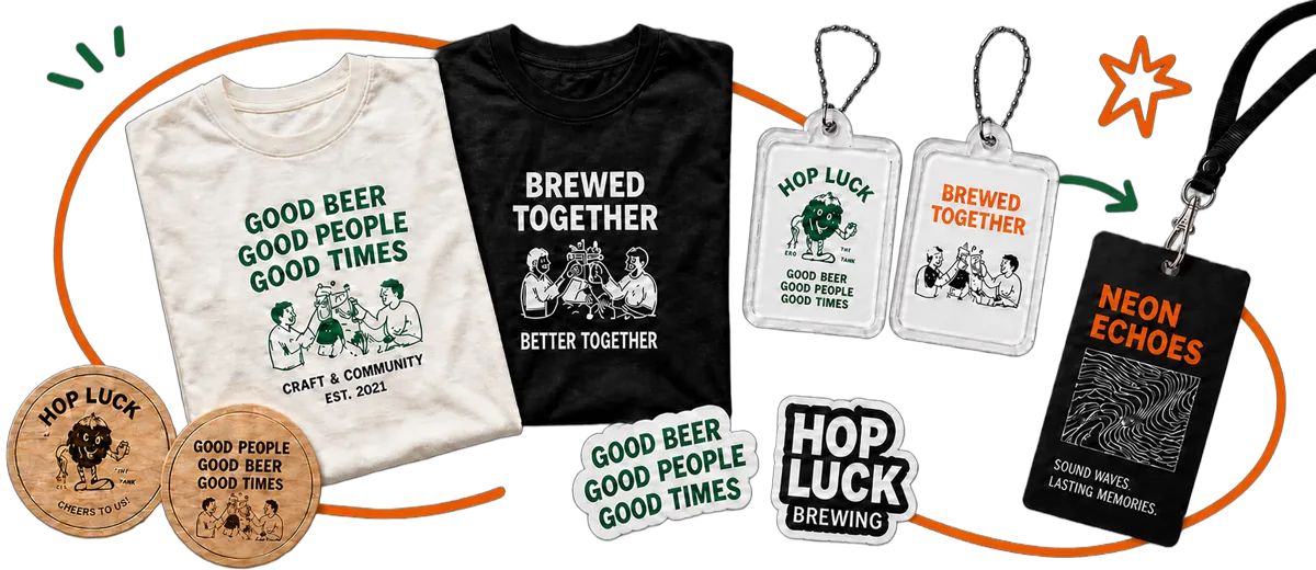 白黒Tシャツ・コースター・アクリルキーホルダー・ステッカー・イベントパスをまとめた透過グッズ一式