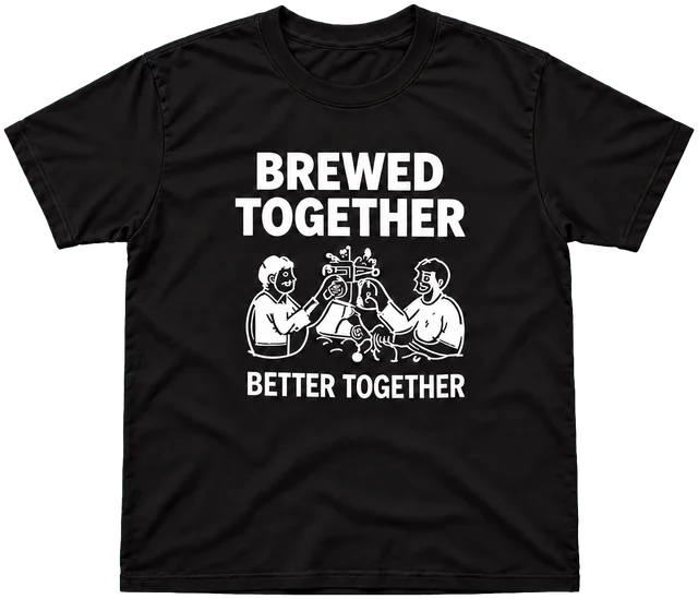 BREWED TOGETHERとプリントした黒いTシャツ