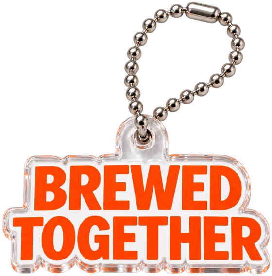 BREWED TOGETHERの文字の形に切り抜いたアクリルキーホルダー