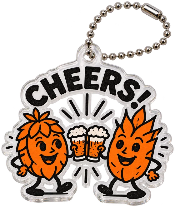 CHEERS!の乾杯するキャラクターの形に切り抜いたアクリルキーホルダー