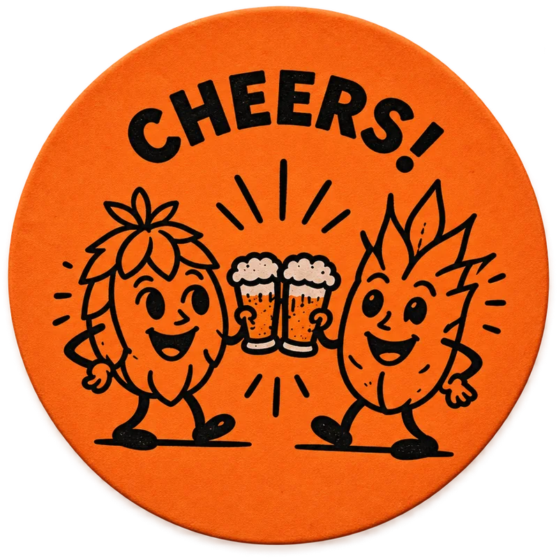CHEERS!と描いたオレンジのコースター