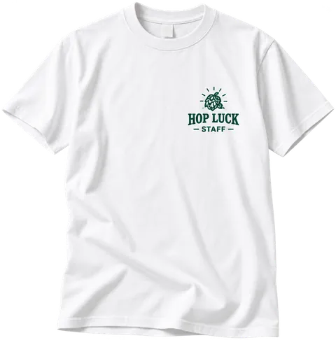 胸にHOP LUCKのロゴを入れた白Tシャツ